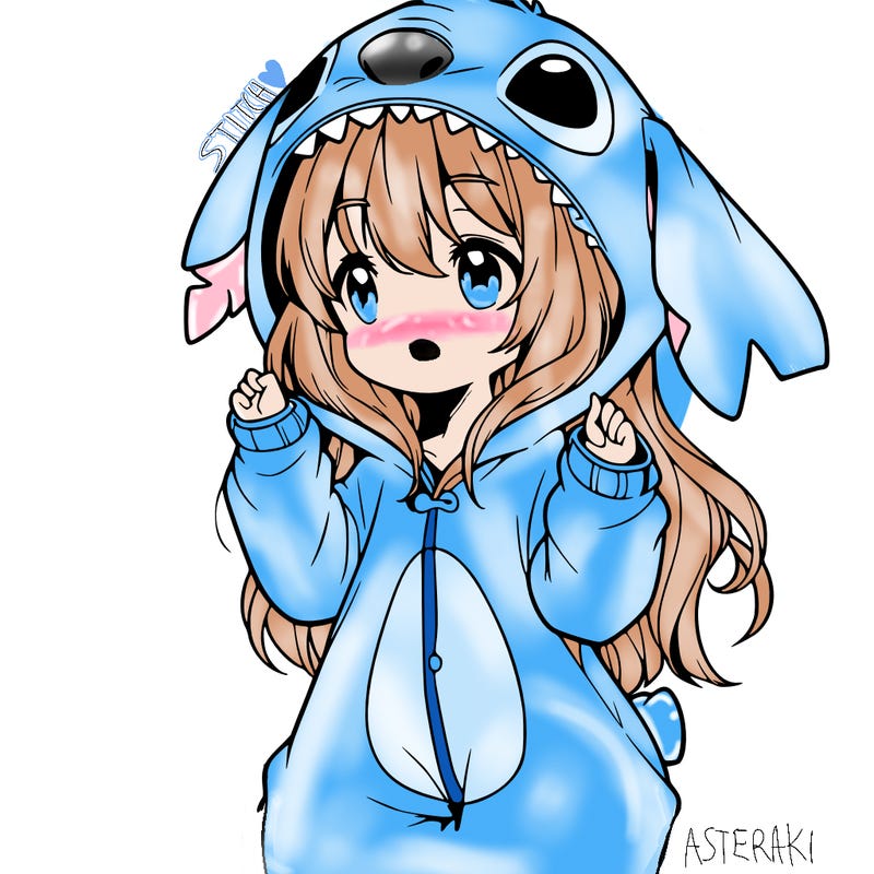 anime girl in a stitch onsie
