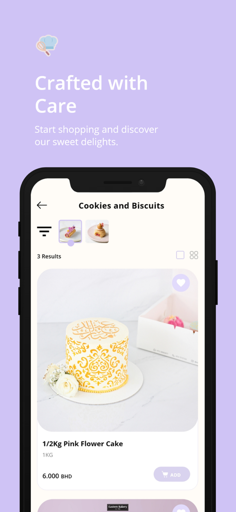 Eastern Bakery - Eastern Bakery mobile app screen featuring a decorated cake for purchase