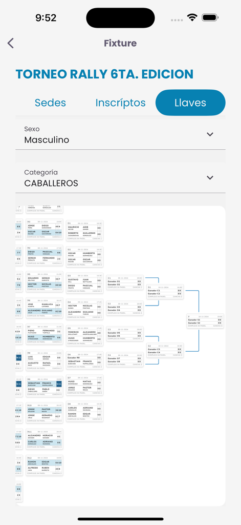 Padelsys - Padelsys app screen showing a padel tournament match bracket