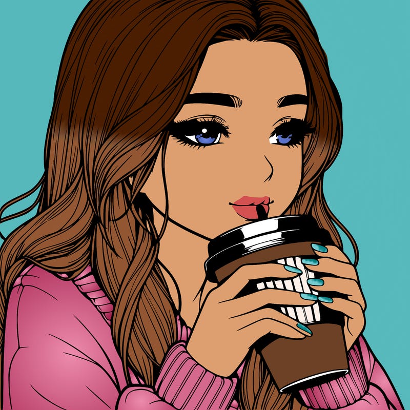 realistic girl drinking coffee