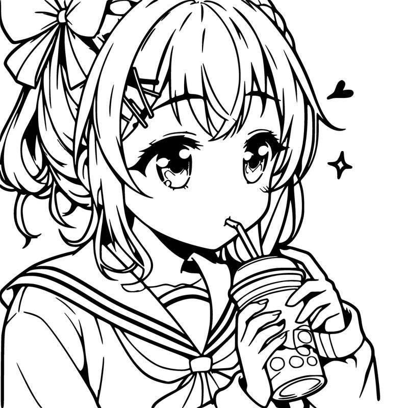 an anime girl drinking coffee