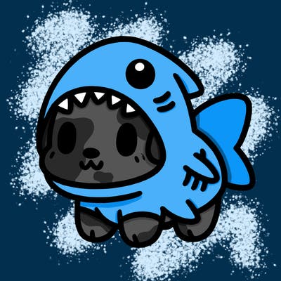 cute dog wearing a shark costume