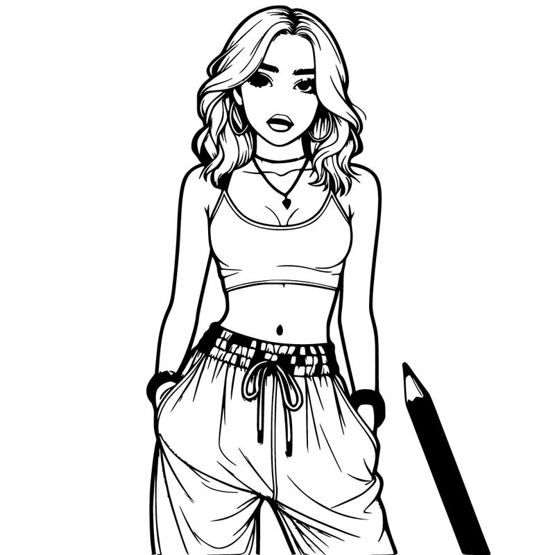 realistic girl with baggy pants and crop top