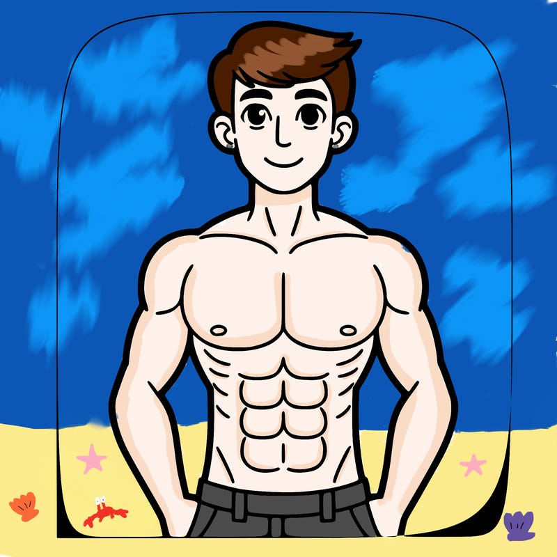 man with slim body and with a six pack and short hair