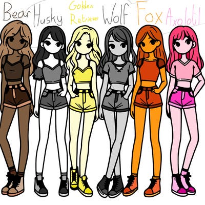 a group of girls wearing crop tops and shorts