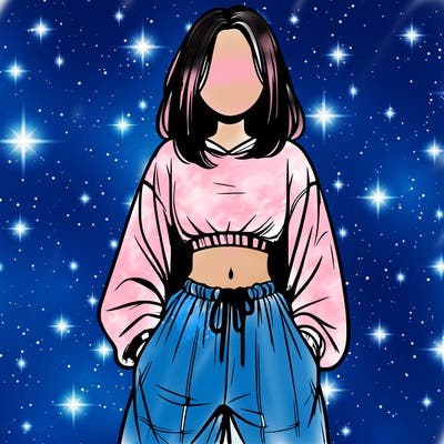 realistic girl faceless with baggy pants and a crop top