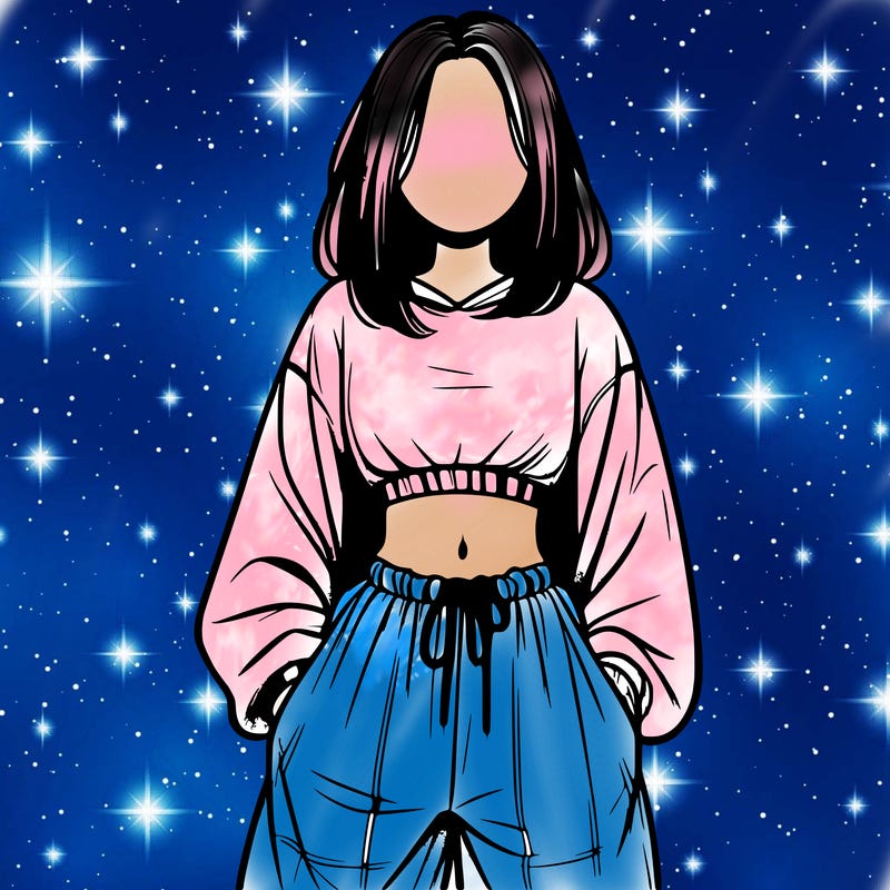 realistic girl faceless with baggy pants and a crop top