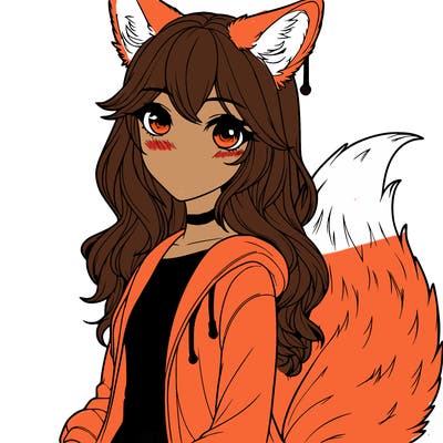 realistic girl with fox ears and tail