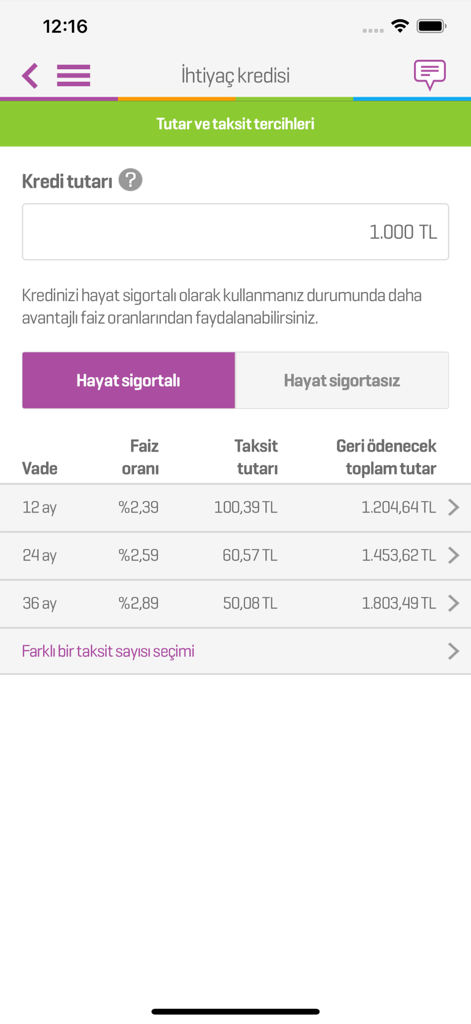 Enpara Bank Cep Şube - Enpara Bank mobile app personal loan calculation interface