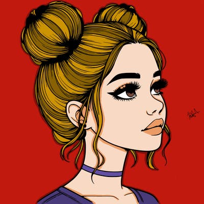 realistic girl with buns on the top of her head