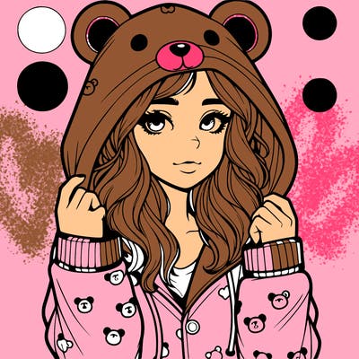 realistic girl in a animal pjs hoodie