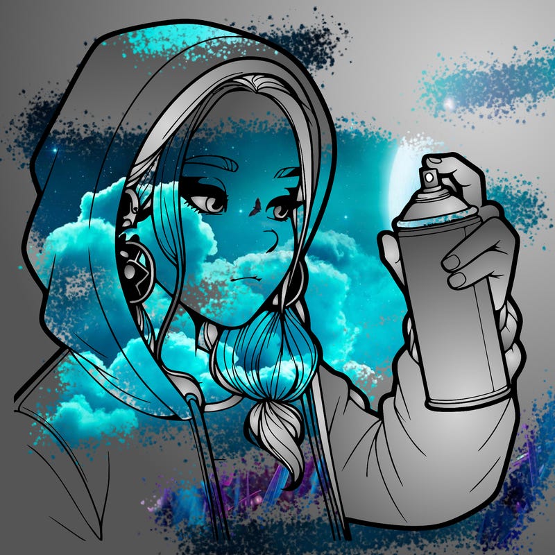 a realistic girl, spray painting