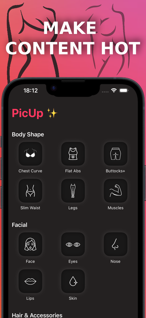 Body Editor Ai - Beauty Camera - Interface of the Body Editor Ai app showing body shaping and facial retouching tools