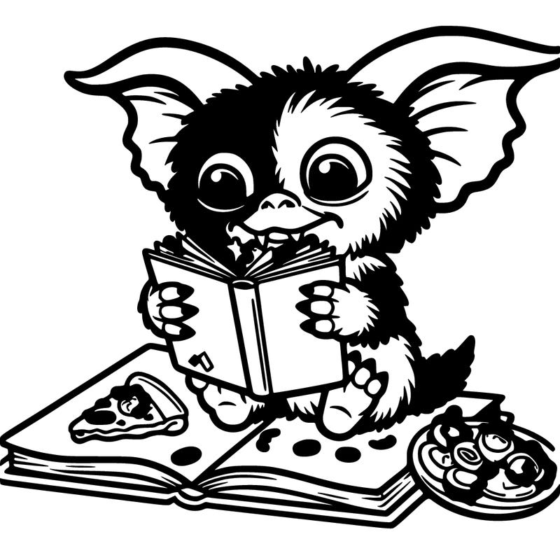 taco eating gremlin reading a book