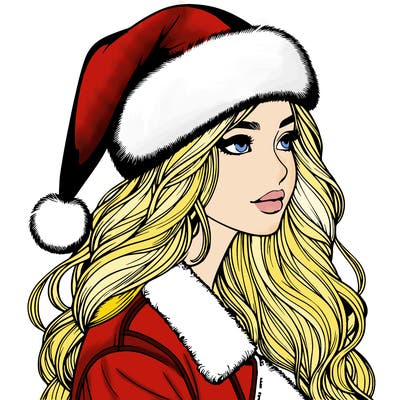 realistic girl in santa hat