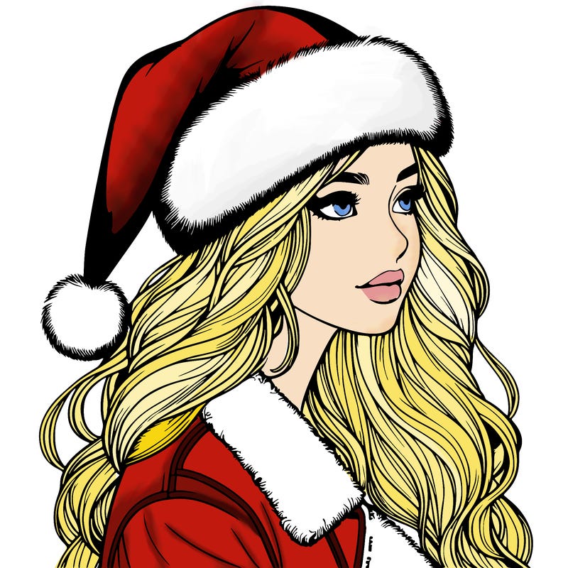realistic girl in santa hat