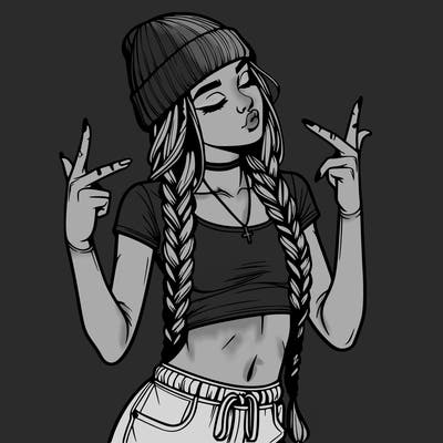 realistic teenage girl with braids and a beanie and crop top doing 🫶🏼