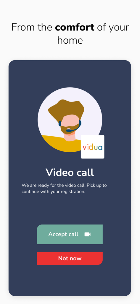 Vidua - Vidua app screen showing an incoming video call for identity verification during the registration process.