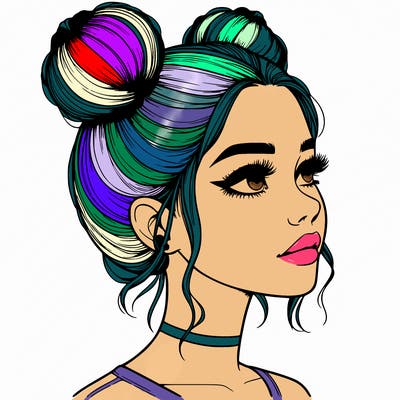 realistic girl with buns on the top of her head
