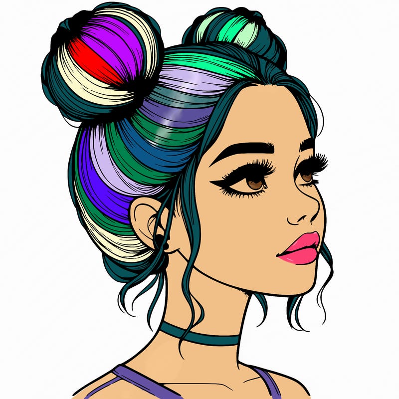 realistic girl with buns on the top of her head