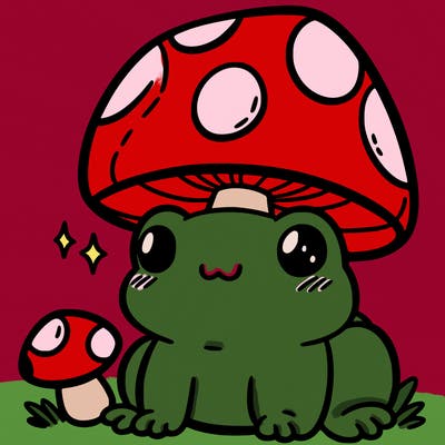 a cute frog with a mushroom hat