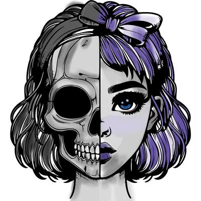 realistic girl with half skull mask