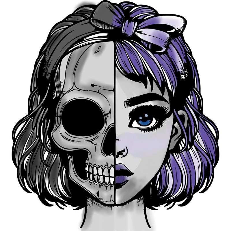 realistic girl with half skull mask