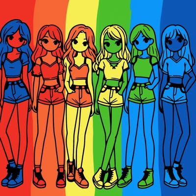 a group of girls wearing crop tops and shorts