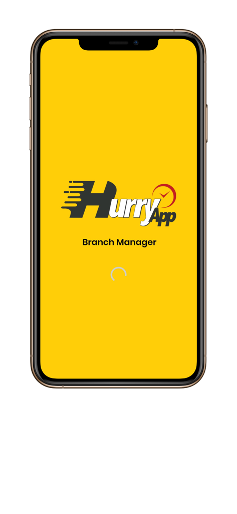 Hurryapp Vendor - Pantalla de bienvenida del administrador de sucursales de HurryApp Vendor con fondo amarillo.