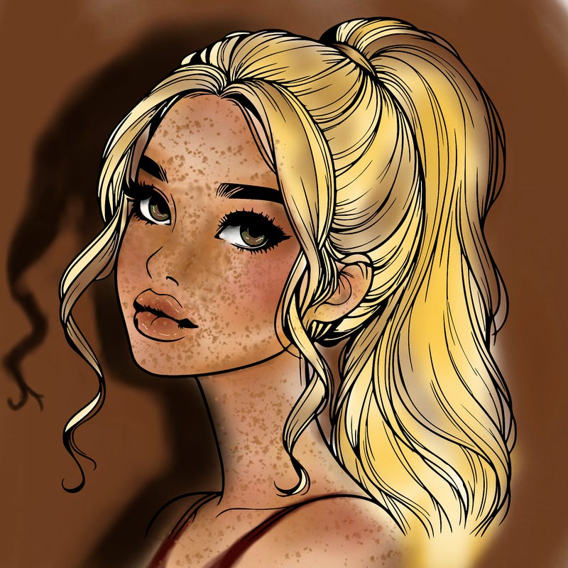 realistic girl with a ponytail on her hair and lips