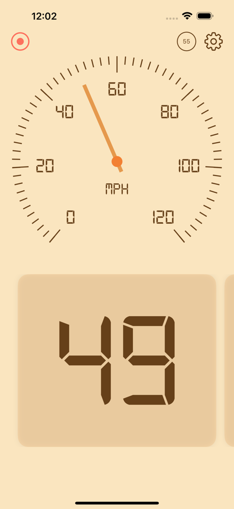 Speedometer Live - Digital and analog speedometer display showing 49 MPH in Speedometer Live app