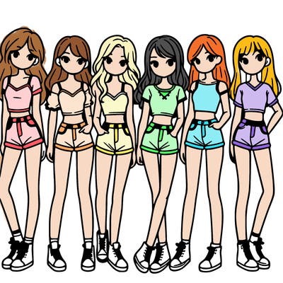 a group of girls wearing crop tops and shorts