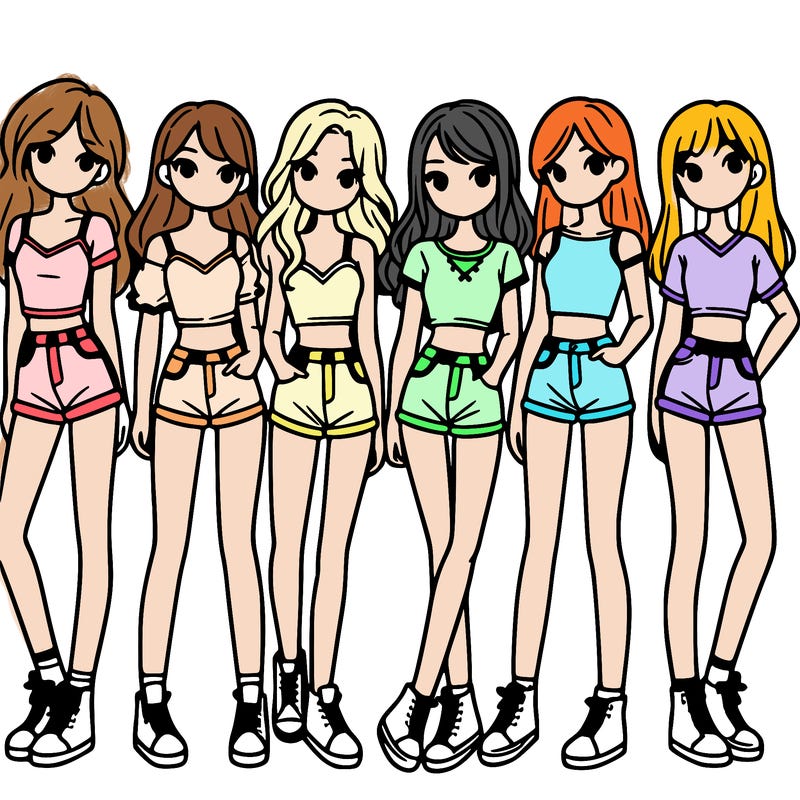 a group of girls wearing crop tops and shorts