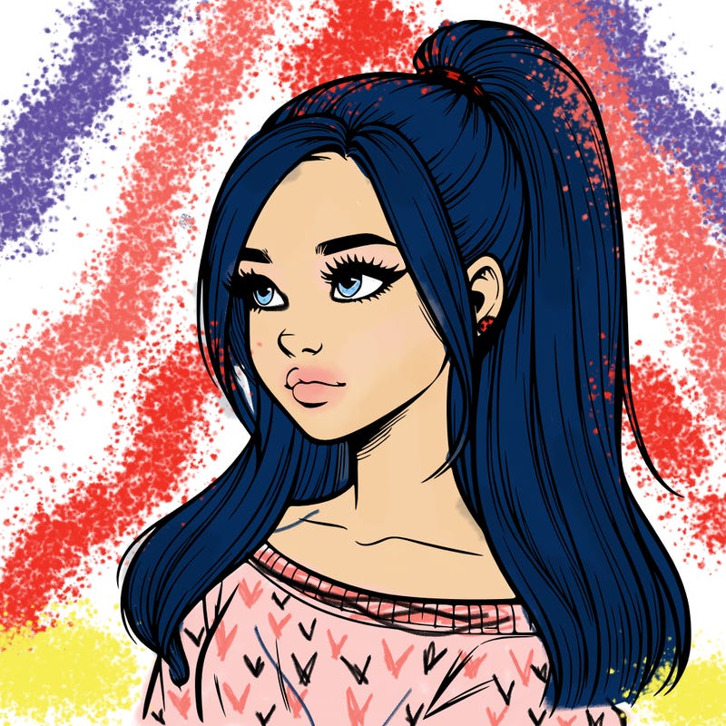 realistic girl with a high ponytail