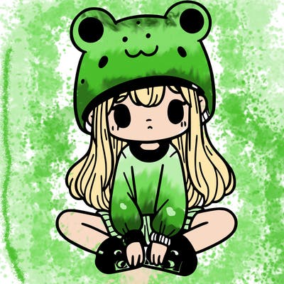a girl wearing a frog hat and some frog socks