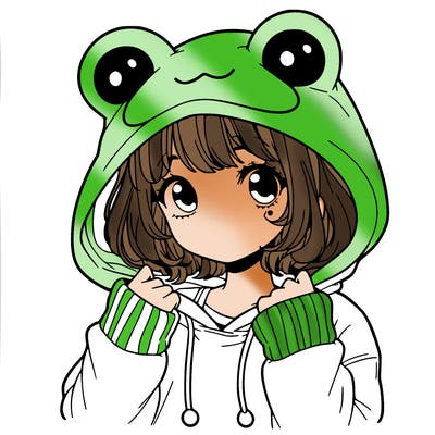 a cute teenage girl wearing a frog hoodie