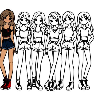 a group of girls wearing crop tops and shorts