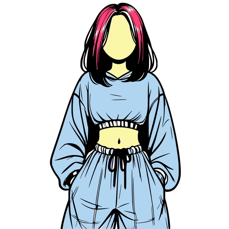 realistic girl faceless with baggy pants and a crop top