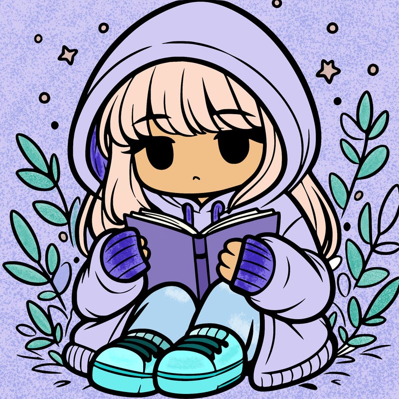 girl in oversized hoodie reading a book