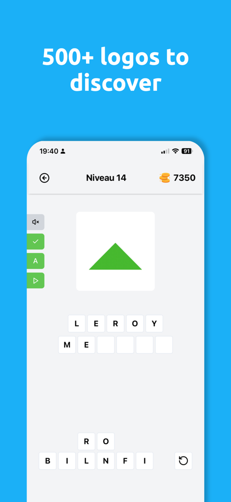 Logo Quiz : Marques Françaises - Gameplay screen of Logo Quiz France app showing a logo guessing challenge for a French brand.