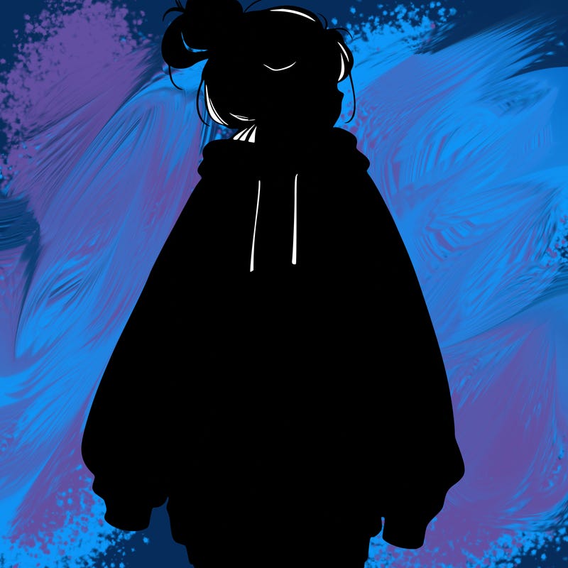 realistic girl with a oversized sweatshirt on and a bun