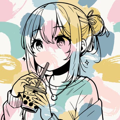 manga character drinking boba