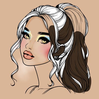 realistic girl with a ponytail on her hair and lips