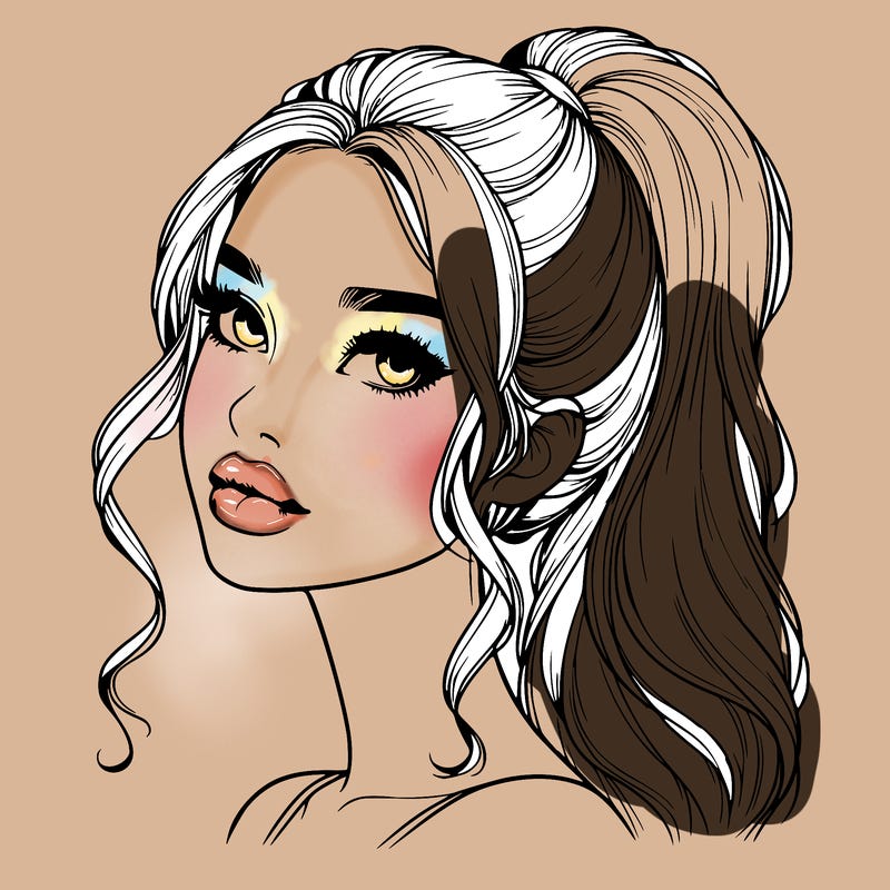 realistic girl with a ponytail on her hair and lips