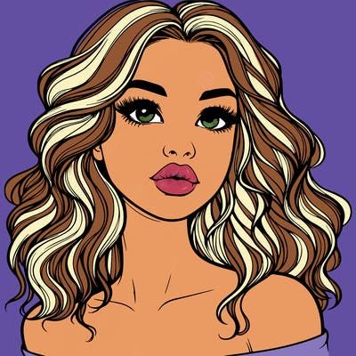 realistic girl with wavy hair and lips