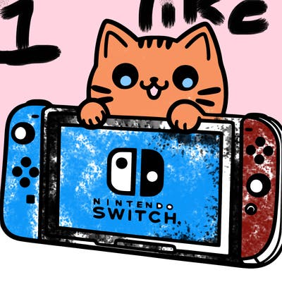 nintendo switch with cat oren and a cat face on the screen