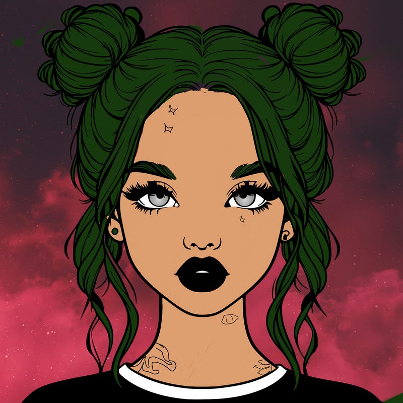 realistic girl with two buns in hair and lips