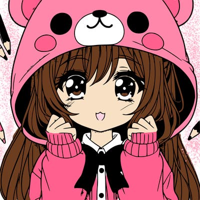 manga girl in cute bear hoodie