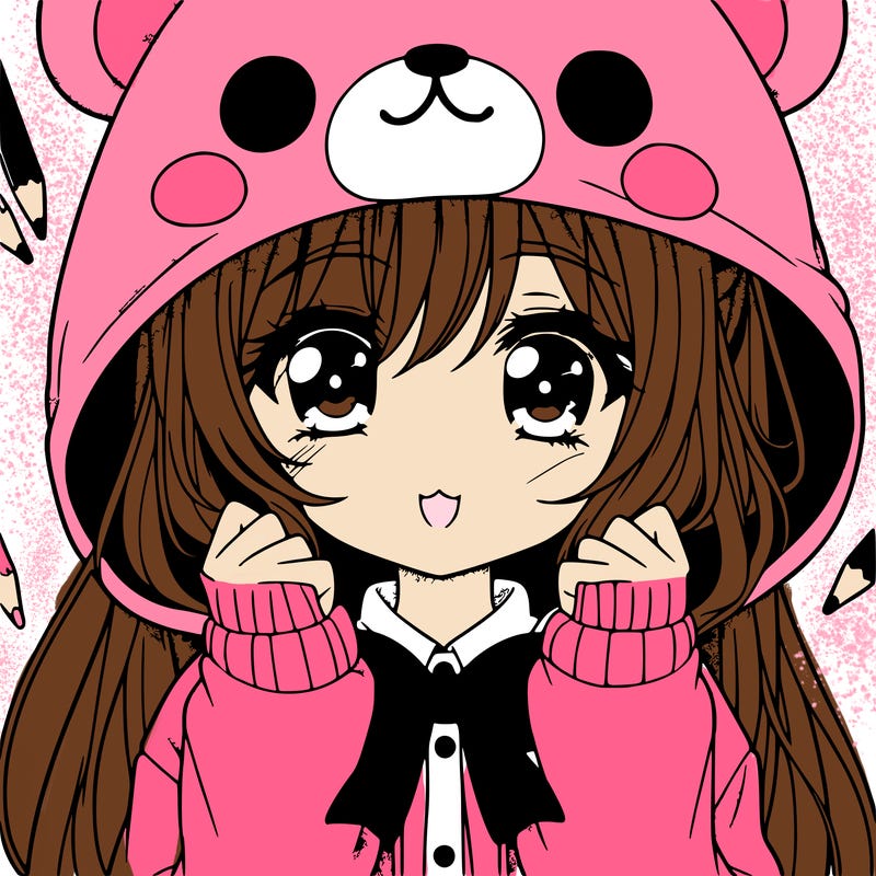 manga girl in cute bear hoodie