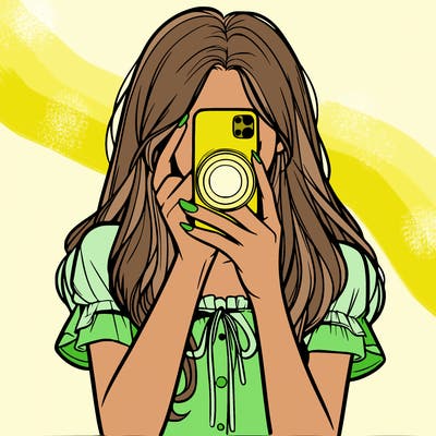 a realistic girl holding her phone taking pictures